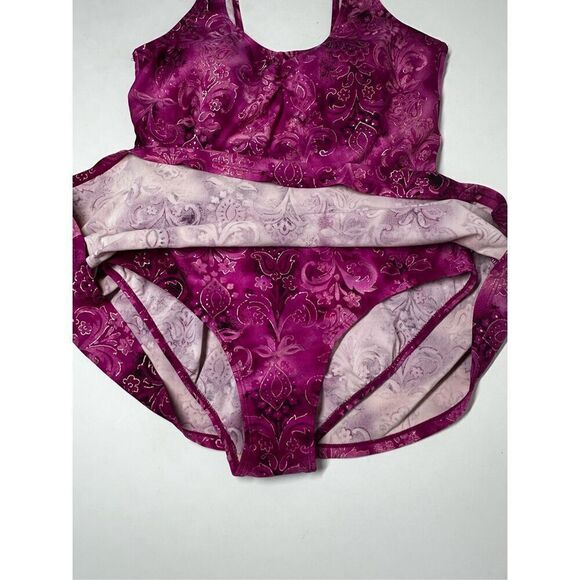 Islander Purple Gold Floral Lightly Padded Skirted One Piece Swimsuit Size 10 - Picture 6 of 10